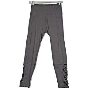 Marika 7/8 Legging Womens S Criss Cross Lower Side Panel Gray Yoga Lounge Pocket